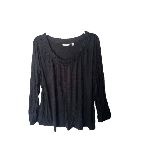 Liz Claiborne woman plus size 1X black long sleeve ruffle  round neckline - Picture 1 of 5